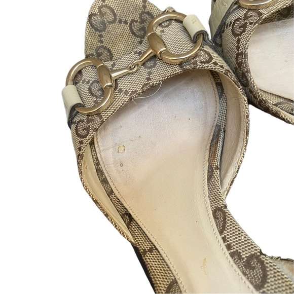Gucci Beige GG Canvas Hollywood Horsebit D'orsay Pumps Size:7.5 - Picture 6 of 13
